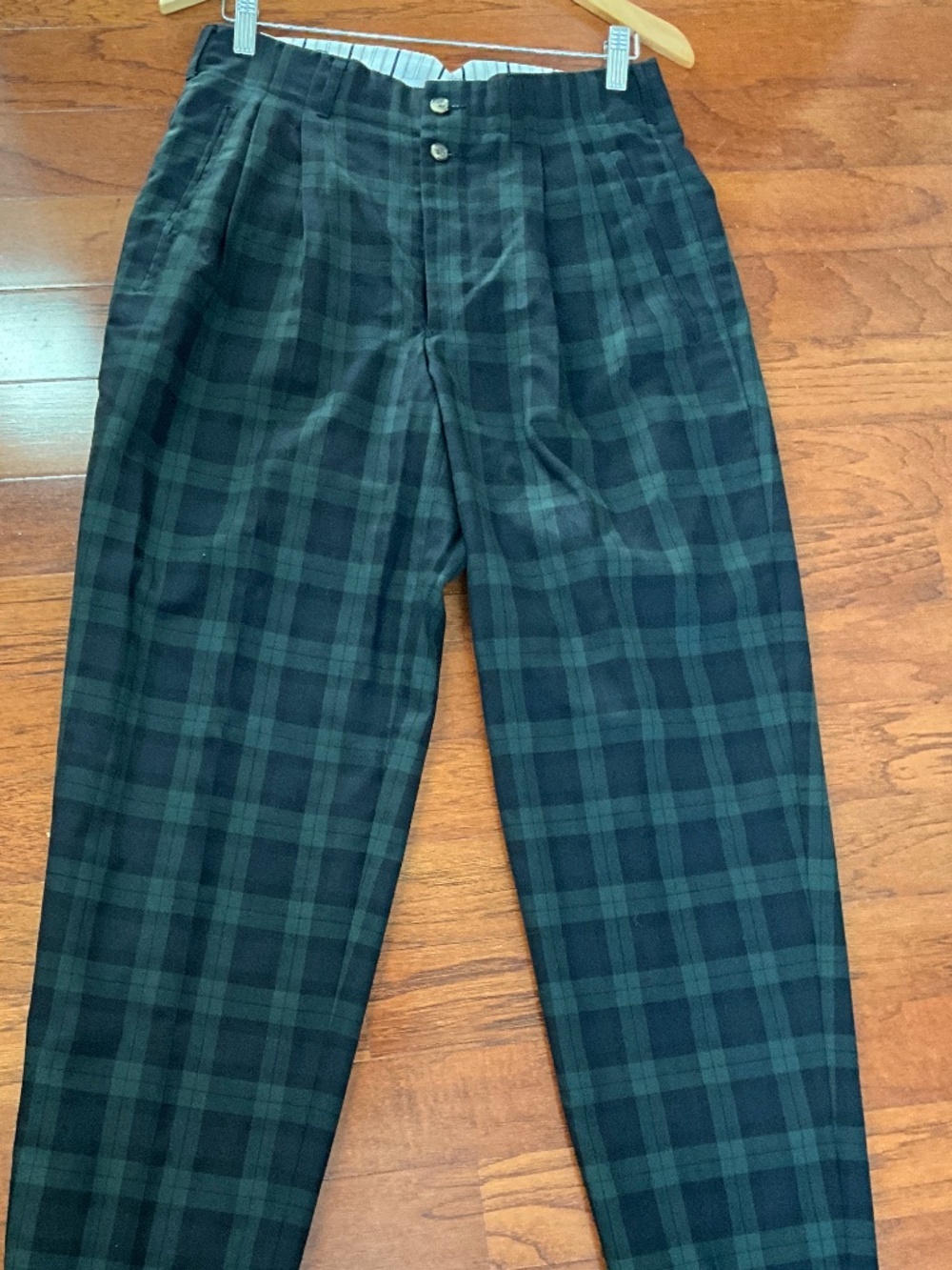 Vintage Tommy Hilfiger green/navy tartan pleated pants 31 W